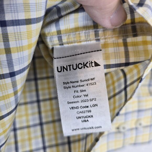 UNTUCKit Shirt Mens 2XL Yellow Blue Plaid Button Down Slim Fit Wrinkle Free - Picture 13 of 16